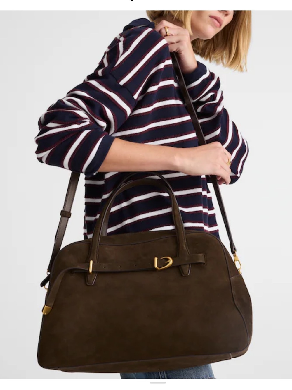 NEW Madewell Suede Large Belted Satchel Bag in Dark Carob Brown NW380 $258 - Picture 2 of 11